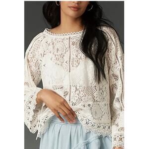 Anthropologie Plus NWT White Lace Blouse Size 1X Romantic Boho Crochet Cotton